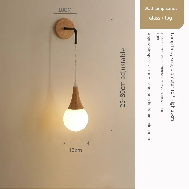 Wall Lamp Bedside Lamp Bedroom Cozy Single Head Solid Wood Japanese Style Minimalist Modern Wall Lamp Bedside Hanging Line Lamp Aisle Classy - Image 27