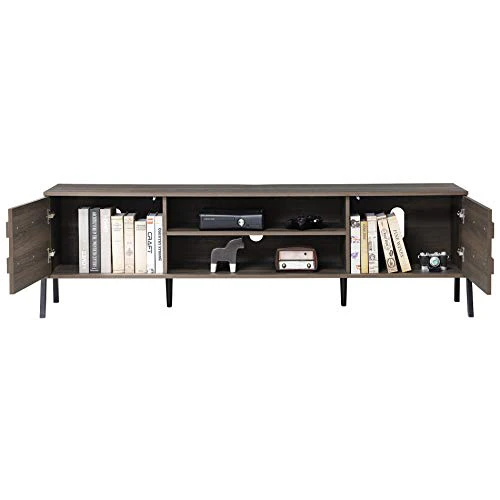 WAMPAT Mid-Century Modern TV Stand for TVs up to 75 inch Flat Screen Wood TV Console Media Cabinet with Storage, Home Entertainment Center in Brown for Living Room Bedroom, 70 inch - Image 3