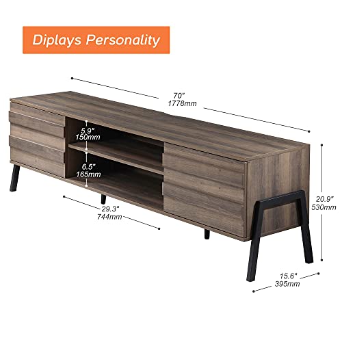 WAMPAT Mid-Century Modern TV Stand for TVs up to 75 inch Flat Screen Wood TV Console Media Cabinet with Storage, Home Entertainment Center in Brown for Living Room Bedroom, 70 inch - Image 4
