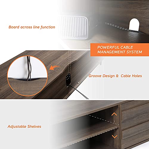 WAMPAT Mid-Century Modern TV Stand for TVs up to 75 inch Flat Screen Wood TV Console Media Cabinet with Storage, Home Entertainment Center in Brown for Living Room Bedroom, 70 inch - Image 6