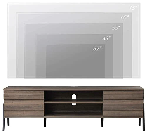 WAMPAT Mid-Century Modern TV Stand for TVs up to 75 inch Flat Screen Wood TV Console Media Cabinet with Storage, Home Entertainment Center in Brown for Living Room Bedroom, 70 inch - Image 7