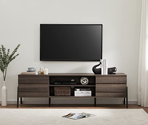 WAMPAT Mid-Century Modern TV Stand for TVs up to 75 inch Flat Screen Wood TV Console Media Cabinet with Storage, Home Entertainment Center in Brown for Living Room Bedroom, 70 inch - Image 9