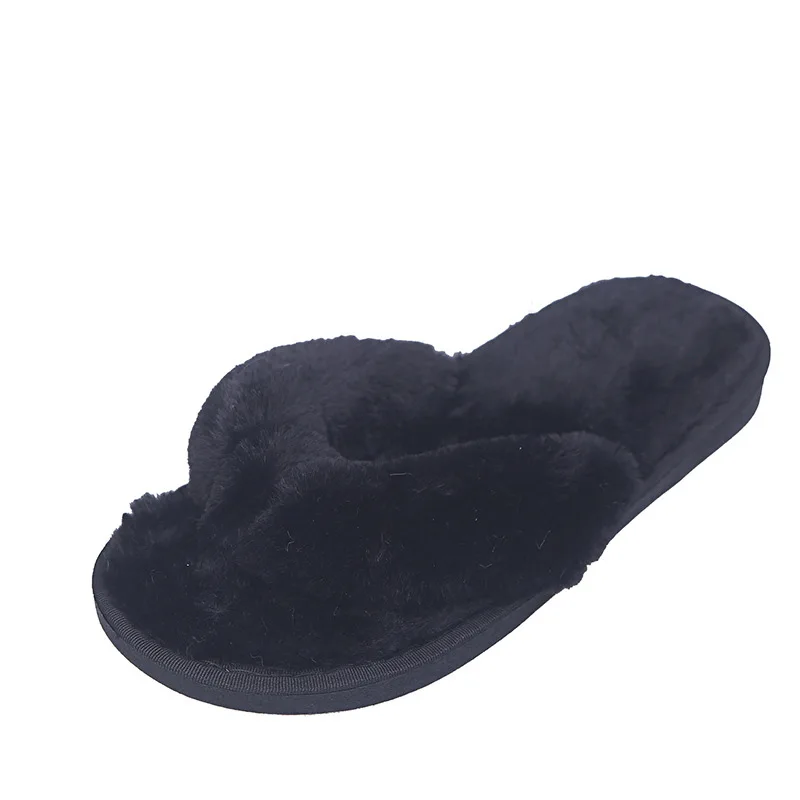 Warm Fluffy Slippers Women Cozy Faux Fur Cross Indoor Floor Slides Flat Soft Furry Shoes Ladies Female Celebrities Flip Flops - Image 11