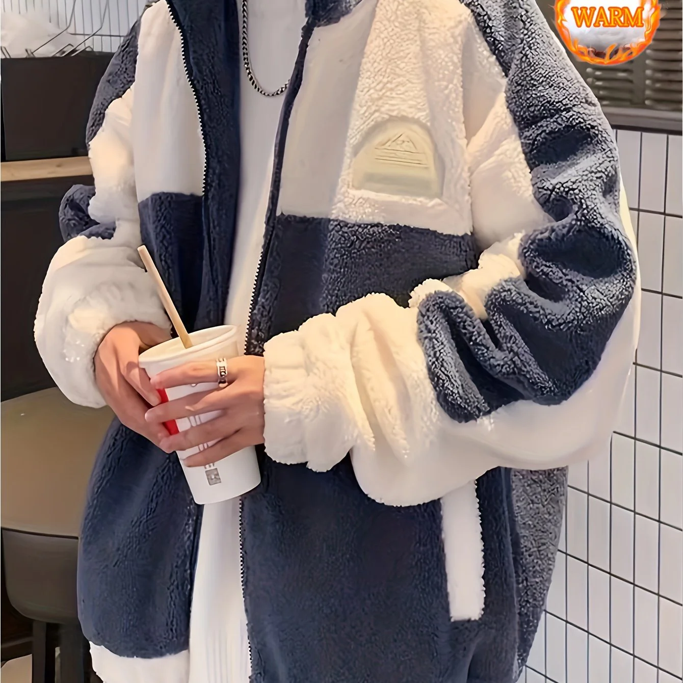 Warm Plush Fleece Jacket, Men's Casual Color Block Stand Collar Jacket Coat For Fall Winter - Image 13