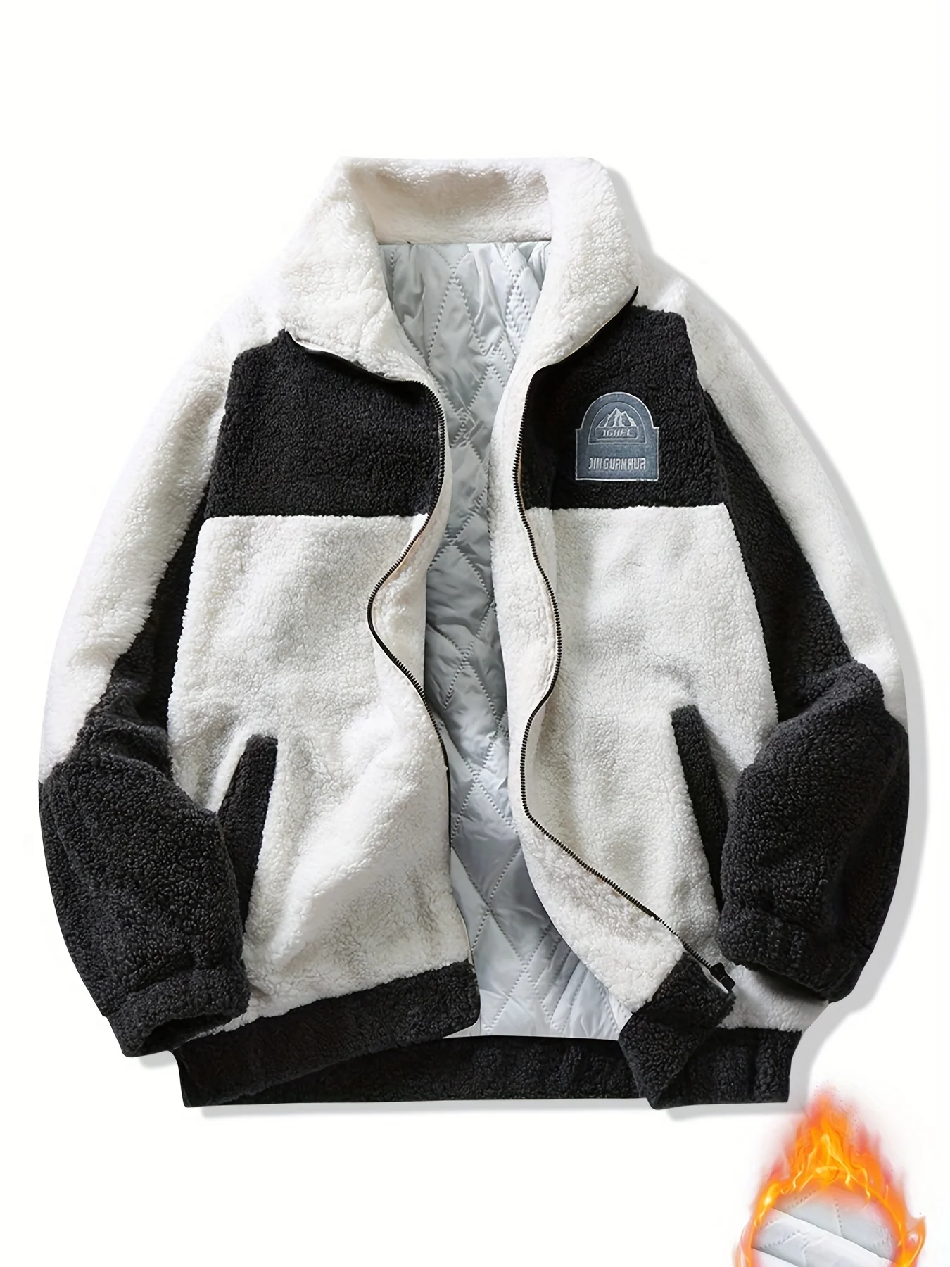 Warm Plush Fleece Jacket, Men's Casual Color Block Stand Collar Jacket Coat For Fall Winter - Image 4
