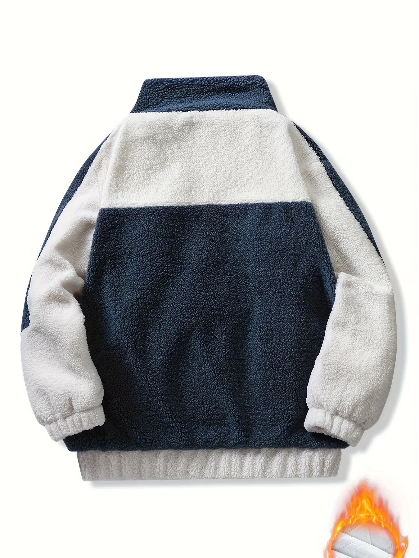 Warm Plush Fleece Jacket, Men's Casual Color Block Stand Collar Jacket Coat For Fall Winter - Image 7