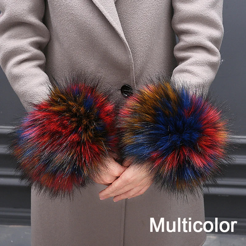 Warmer Faux Fur Plush Windproof cuff sleeve Wrist sleeve winter women Wristband Arms Gloves Accessories - Image 11