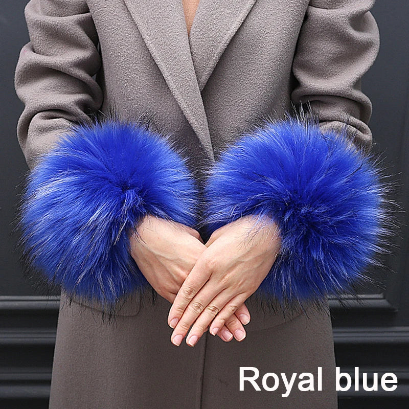 Warmer Faux Fur Plush Windproof cuff sleeve Wrist sleeve winter women Wristband Arms Gloves Accessories - Image 7
