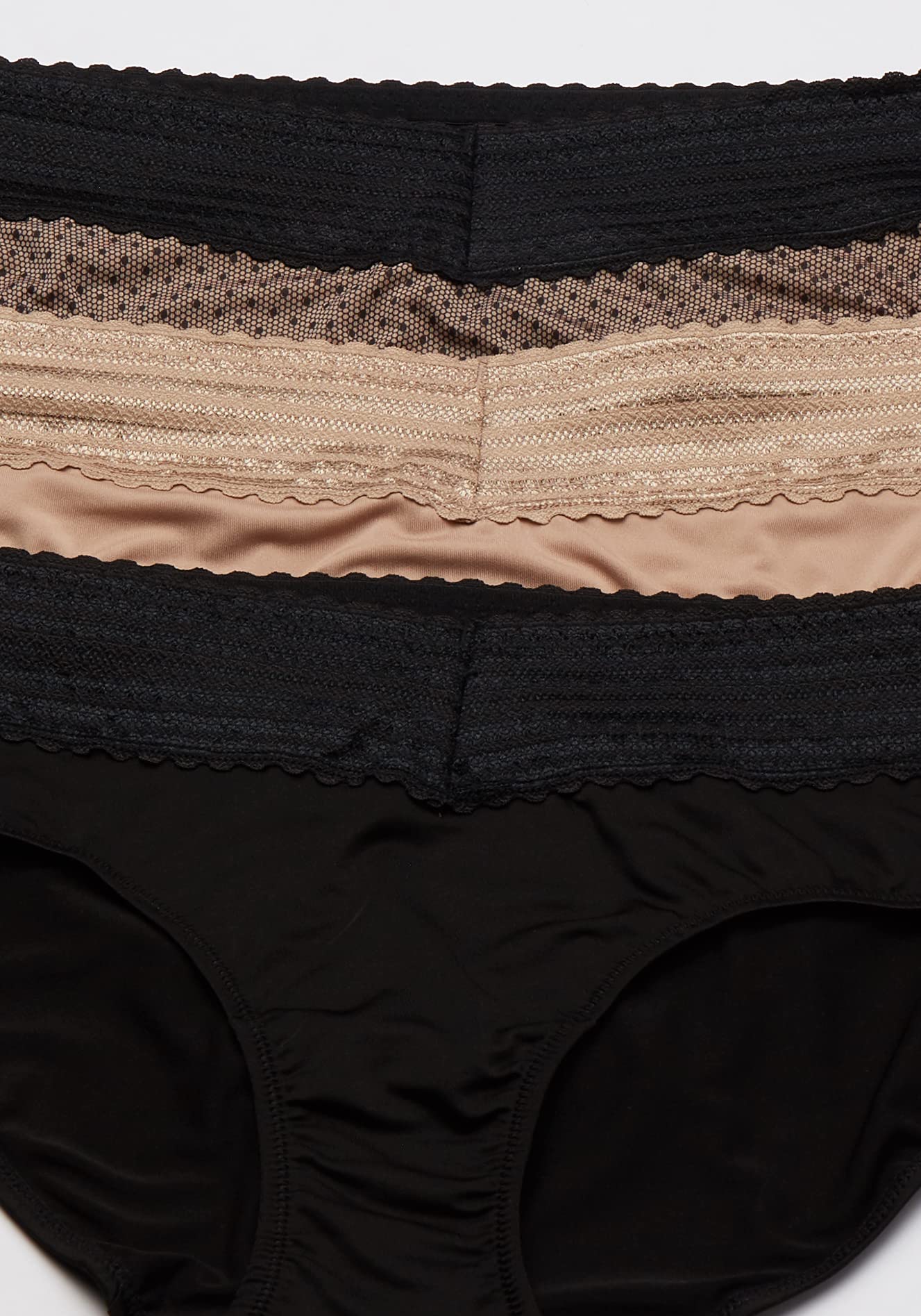 Warner's Women's Blissful Benefits No Muffin 3 Pack Hipster Panties, Black/Toasted Almond/lace dot Print, S - Image 2