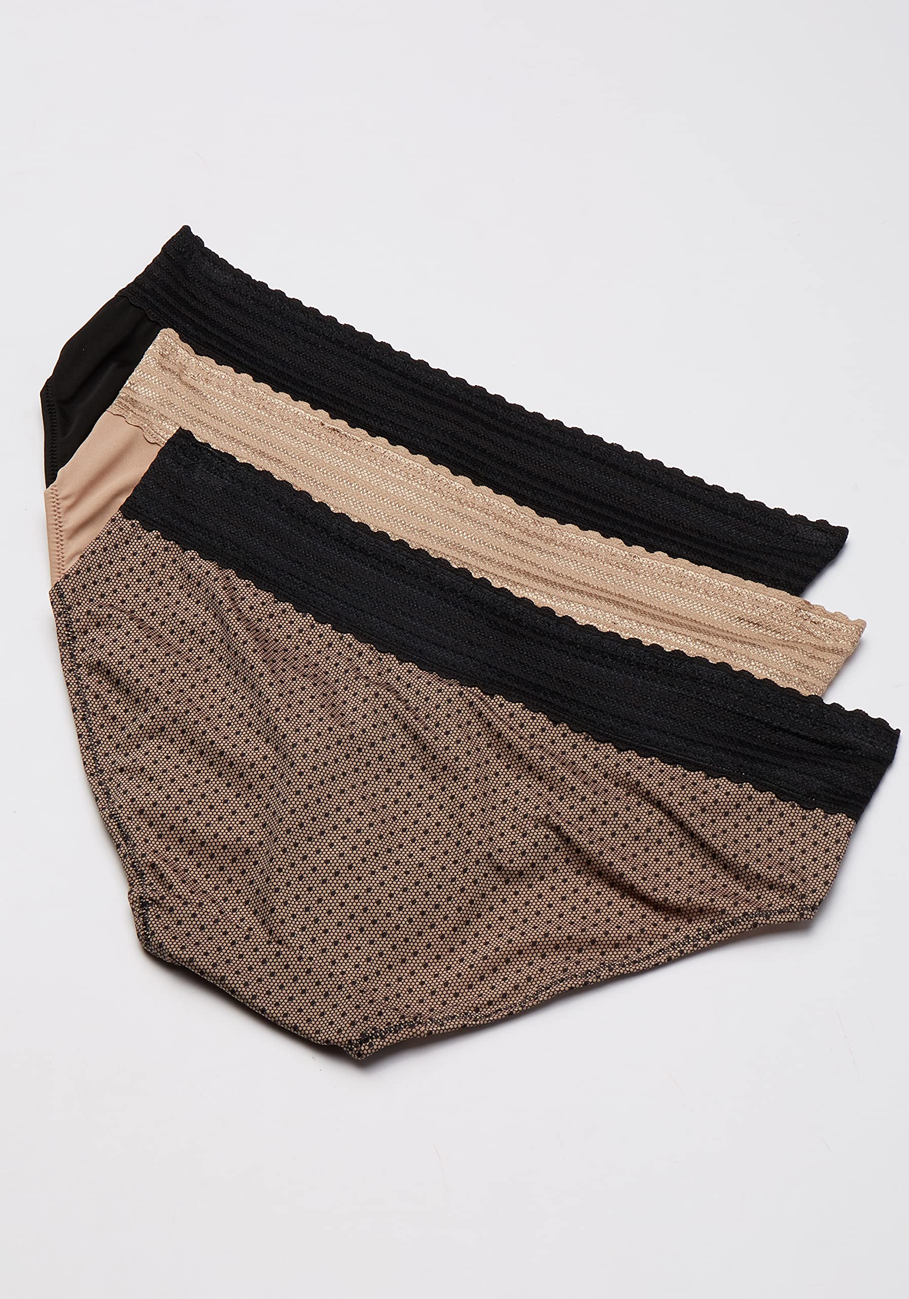 Warner's Women's Blissful Benefits No Muffin 3 Pack Hipster Panties, Black/Toasted Almond/lace dot Print, S - Image 4