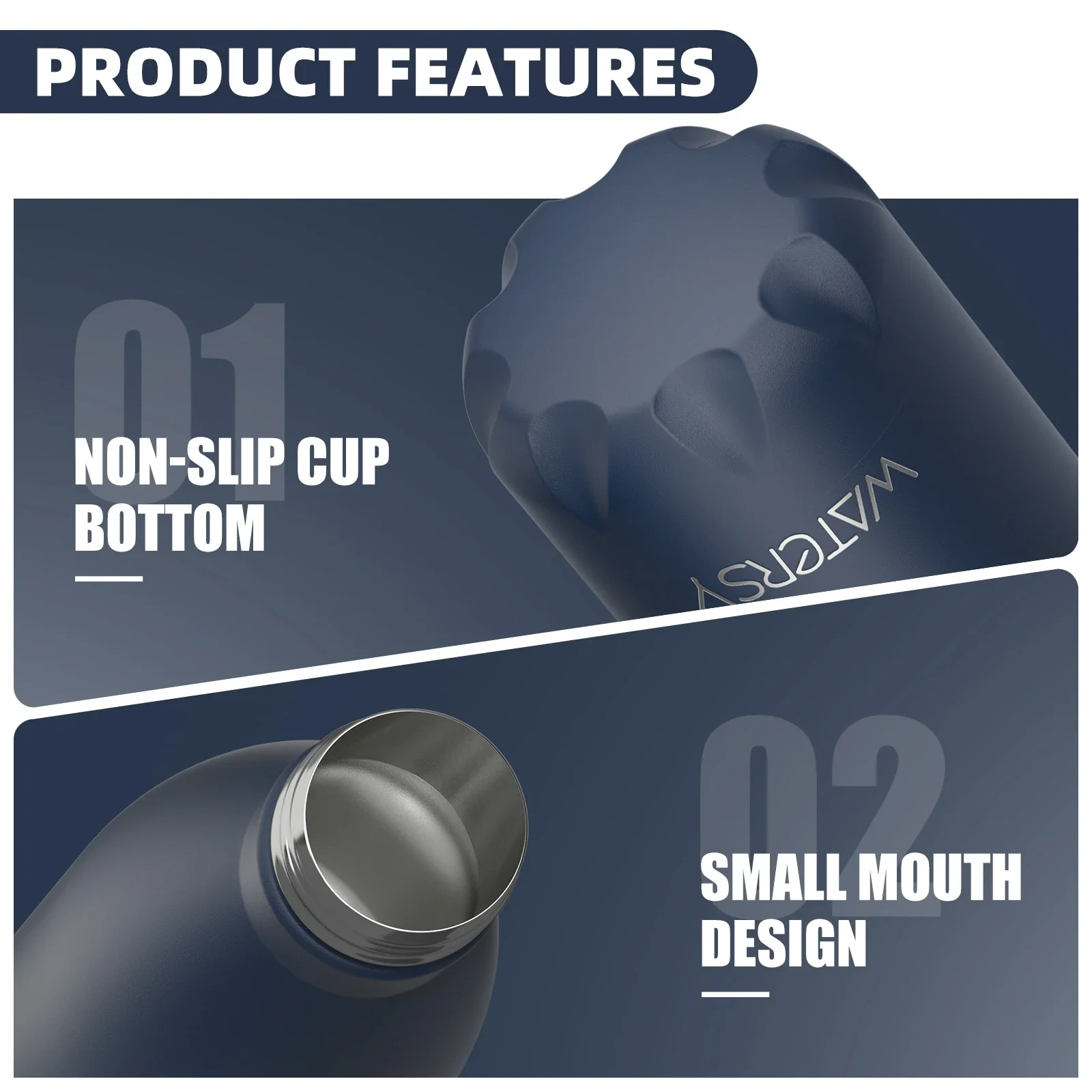 WATERSY 500ml Insulated Water Bottle, Stainless Steel Thermal Leakproof Flask, BPA-Free Double Walled Vacuum Bottle for Sports - Image 2