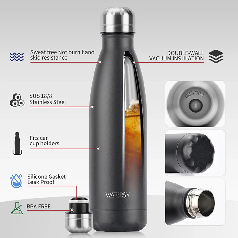 WATERSY 500ml Insulated Water Bottle, Stainless Steel Thermal Leakproof Flask, BPA-Free Double Walled Vacuum Bottle for Sports - Image 6
