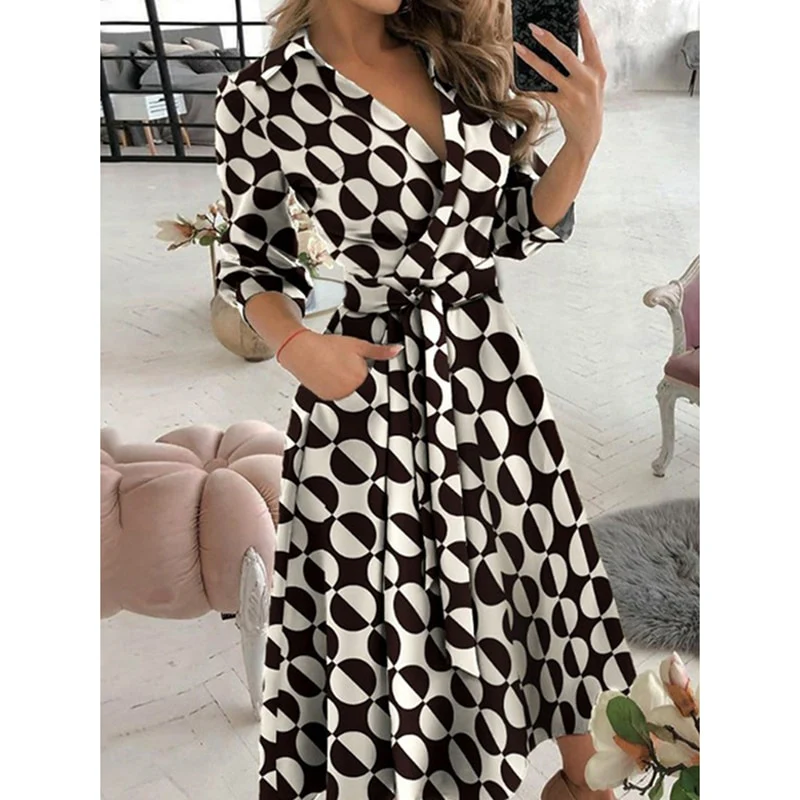 WAYFOLOVE Ladies Spring Summer Long Dress Women Long Sleeve Pocket Casual Dresses Elegant V Neck Butterfly Print Vintage Dresses - Image 3