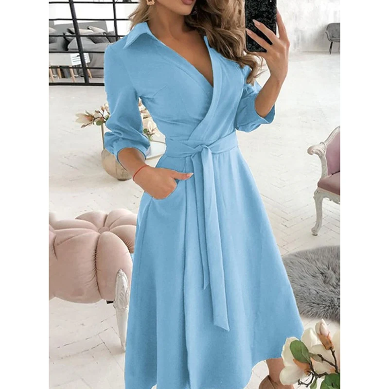 WAYFOLOVE Ladies Spring Summer Long Dress Women Long Sleeve Pocket Casual Dresses Elegant V Neck Butterfly Print Vintage Dresses - Image 4