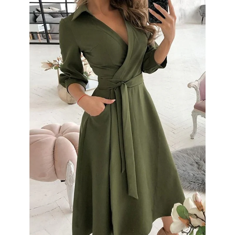 WAYFOLOVE Ladies Spring Summer Long Dress Women Long Sleeve Pocket Casual Dresses Elegant V Neck Butterfly Print Vintage Dresses - Image 5