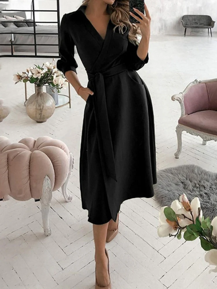 WAYFOLOVE Ladies Spring Summer Long Dress Women Long Sleeve Pocket Casual Dresses Elegant V Neck Butterfly Print Vintage Dresses - Image 7