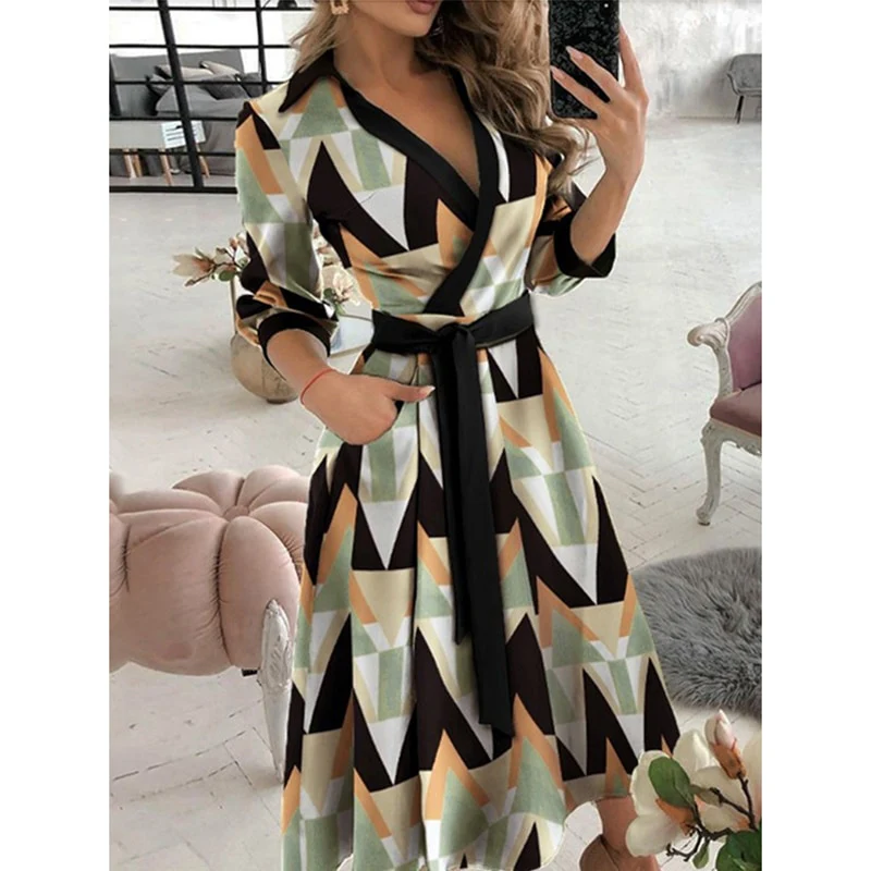 WAYFOLOVE Ladies Spring Summer Long Dress Women Long Sleeve Pocket Casual Dresses Elegant V Neck Butterfly Print Vintage Dresses - Image 9