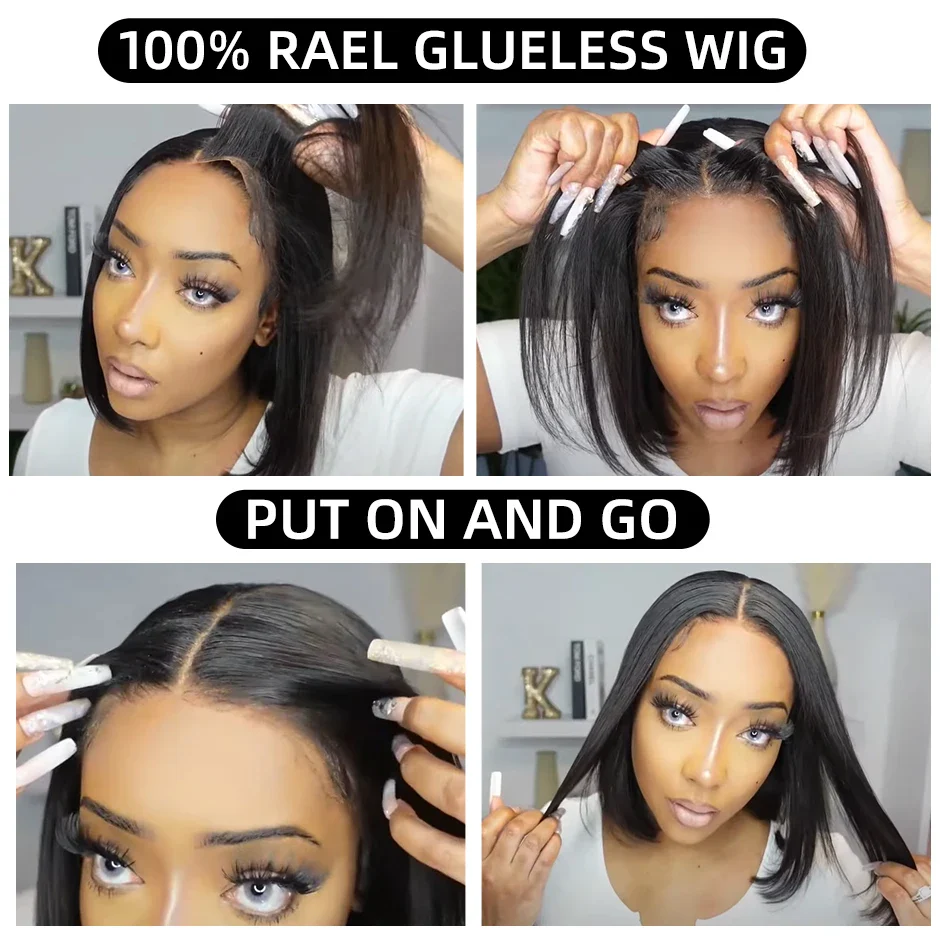 Wear Go Bob Wigs For Women Human Hair 180% Straight Glueless Wig Ready To Go Human Hair Wig Pre Cut Preplucked Lace Air Wig Sale - Image 6