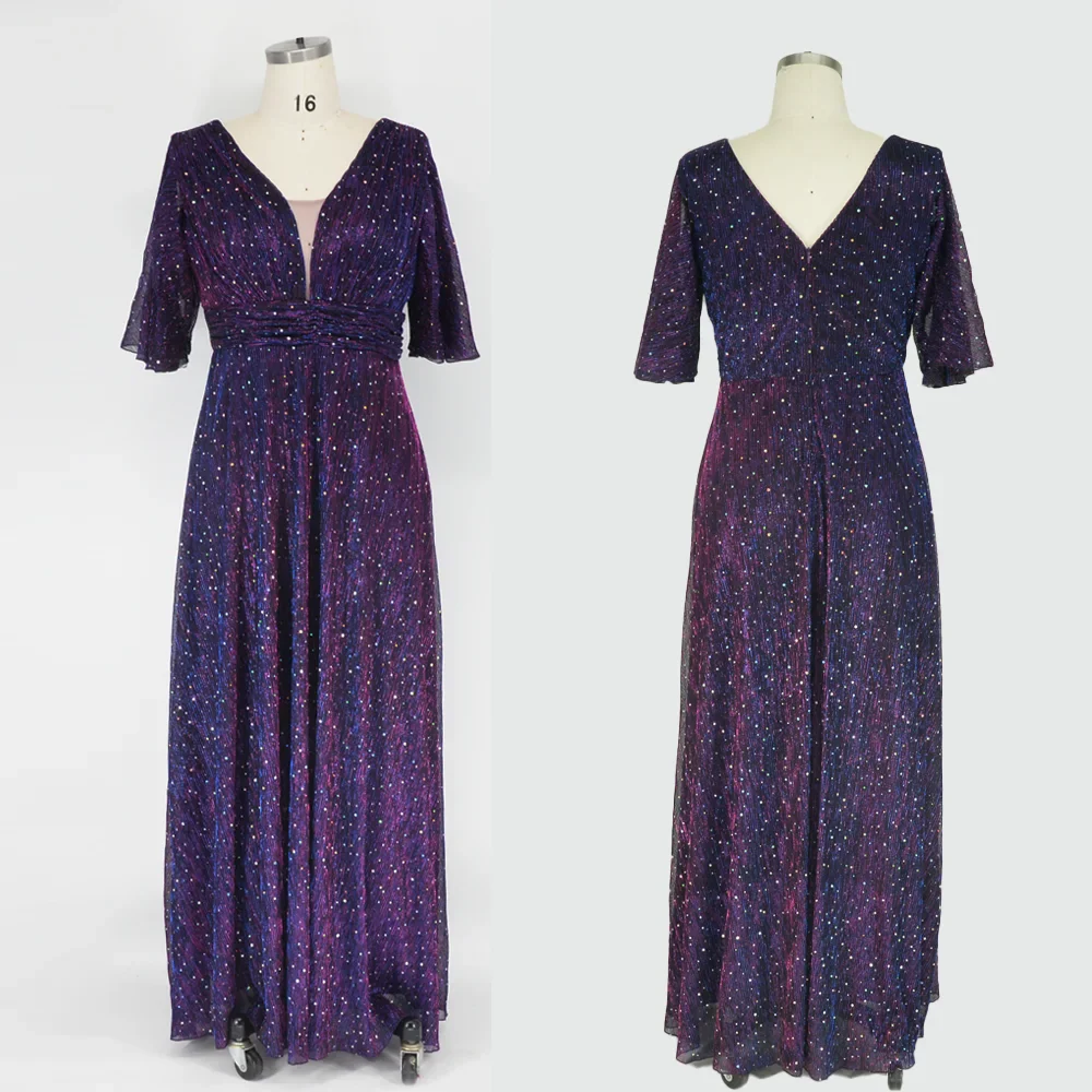 Wedding Bridesmaid Dress For Plus Size Female Fashion Plunging Neck Butterfly Sleeve Glitter Party Dresses Large Size Lady Dress - Image 4