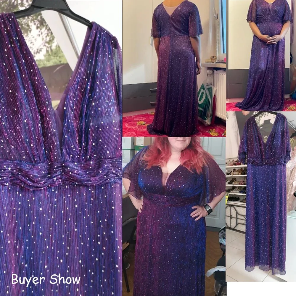 Wedding Bridesmaid Dress For Plus Size Female Fashion Plunging Neck Butterfly Sleeve Glitter Party Dresses Large Size Lady Dress - Image 6