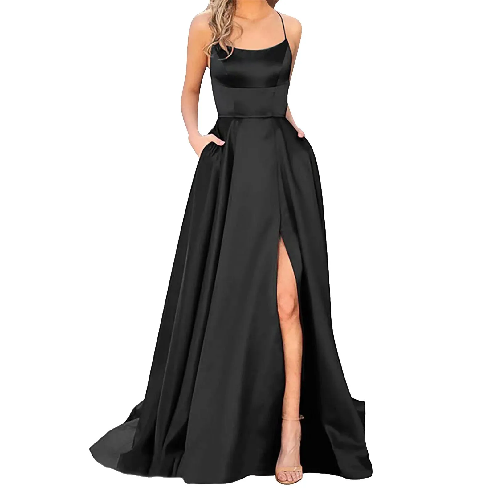 Wedding Dresses Prom For Women Sexy Satin Spaghetti Strapbackless Side Slit Tunic Slip Dress Female Party Evening Long Dress - Image 11
