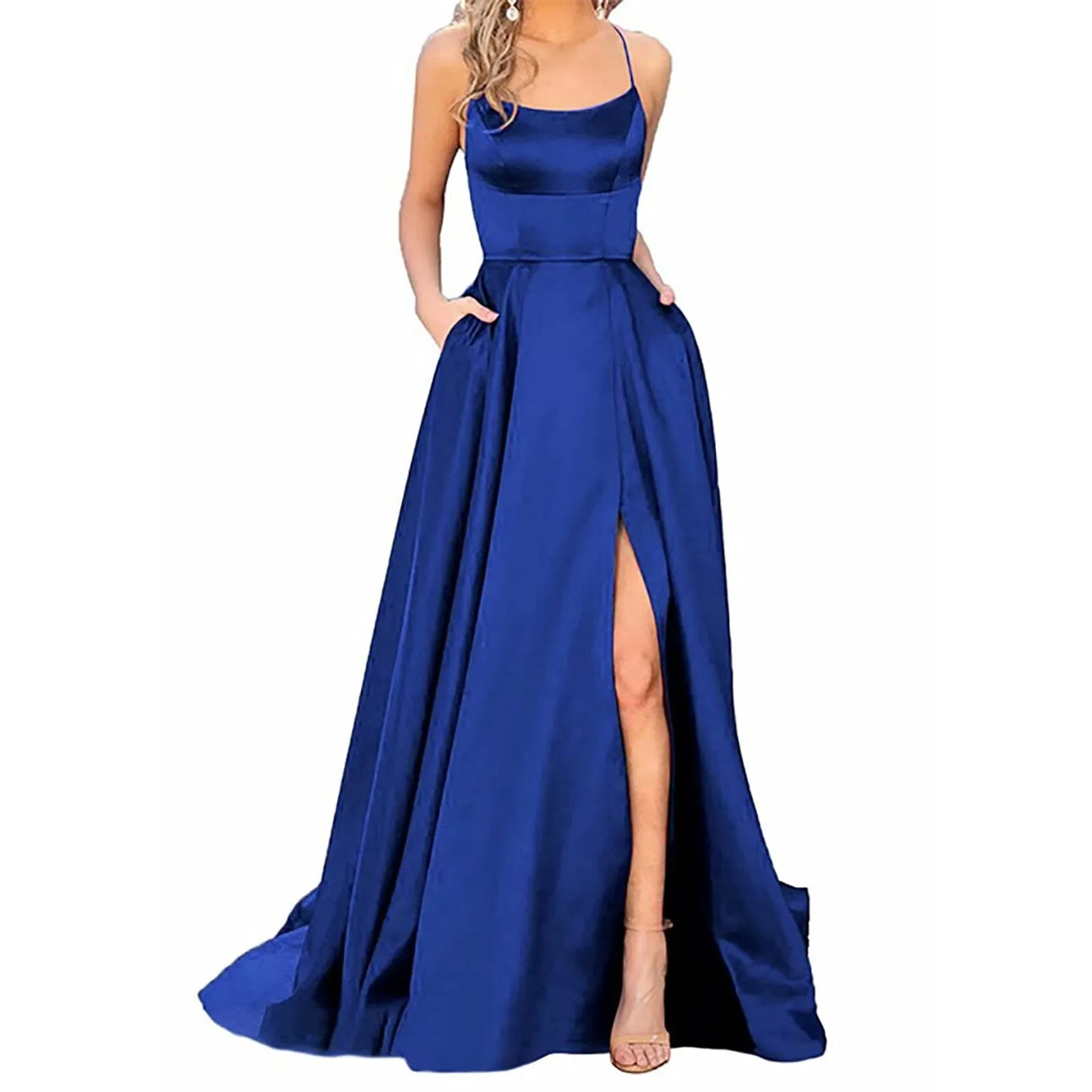 Wedding Dresses Prom For Women Sexy Satin Spaghetti Strapbackless Side Slit Tunic Slip Dress Female Party Evening Long Dress - Image 13