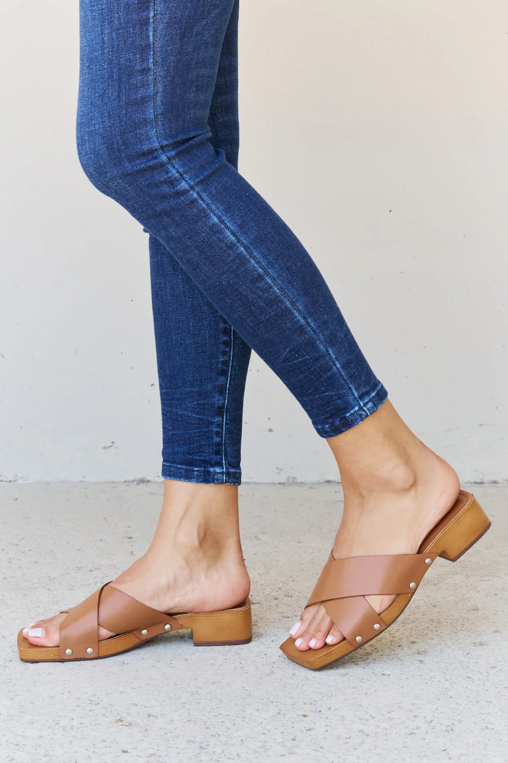 Weeboo Step Into Summer Criss Cross Wooden Clog Mule in Brown - Image 3