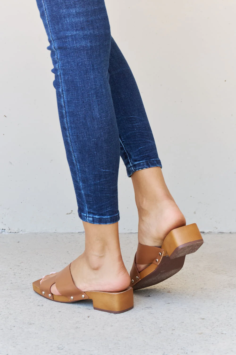 Weeboo Step Into Summer Criss Cross Wooden Clog Mule in Brown - Image 4