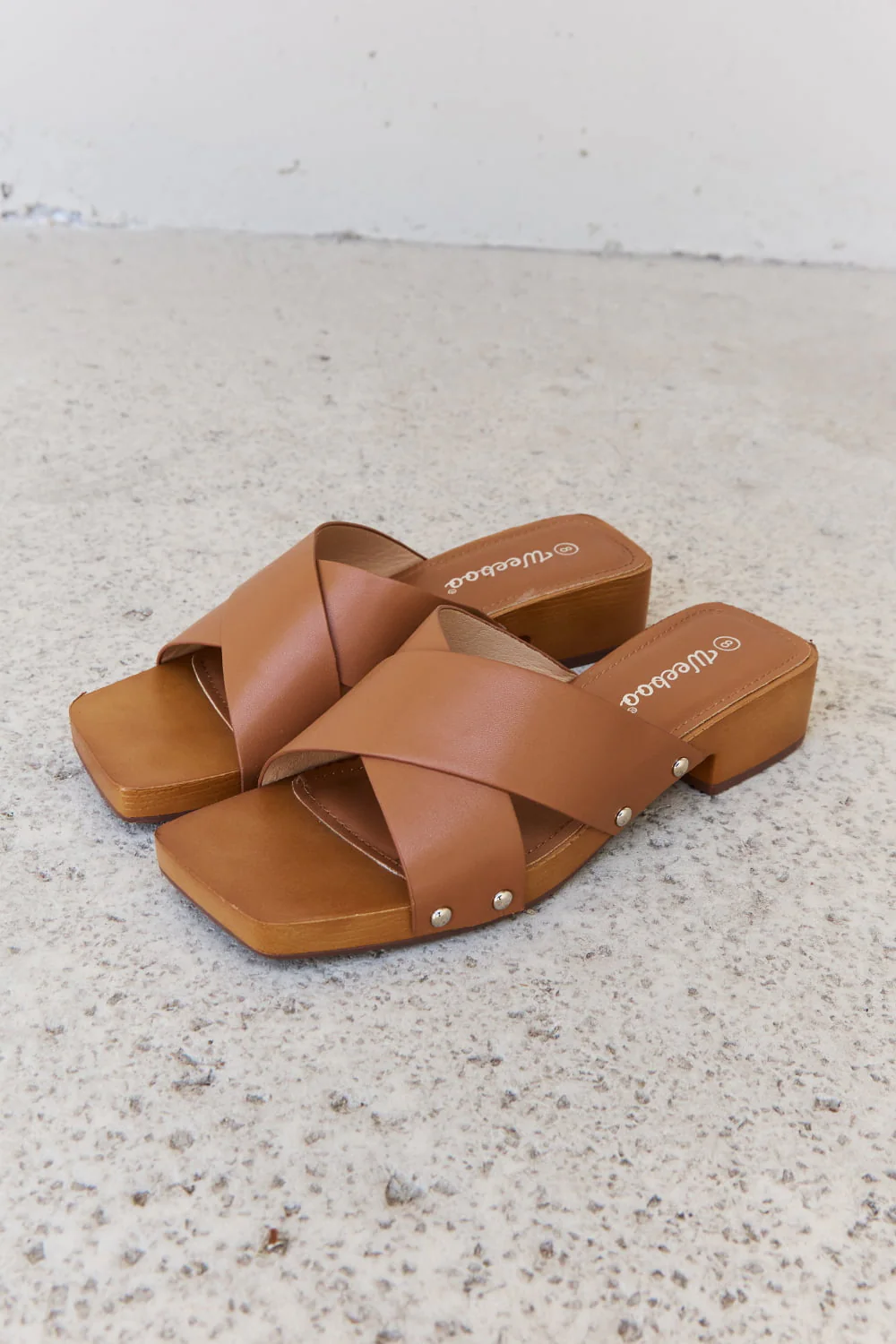 Weeboo Step Into Summer Criss Cross Wooden Clog Mule in Brown - Image 6