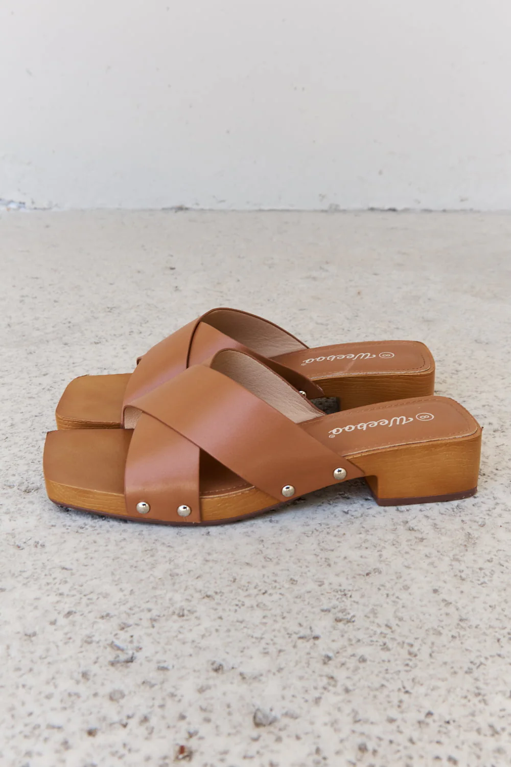 Weeboo Step Into Summer Criss Cross Wooden Clog Mule in Brown - Image 7