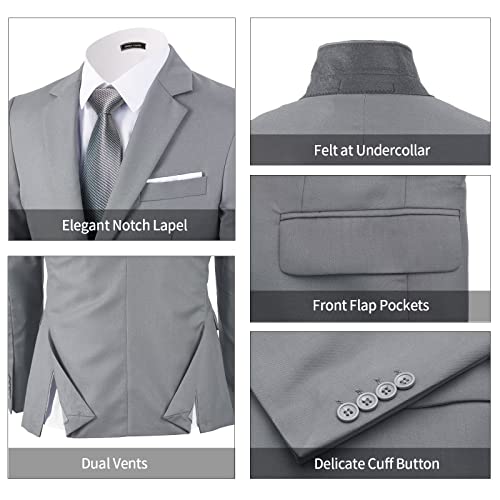 WEEN CHARM Men's Suits Slim Fit,3 Piece Suit for Men,2 Button Blazer Jacket Vest Pants with Tie,Men Tuxedo Suit Set Light Grey - Image 7