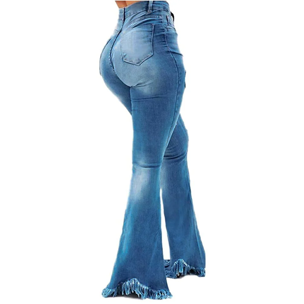 Weigou Ladies Denim Flare Jeans Women ripped Jeans Denim Skinny Jeans Pants Female Wide Leg Hole Jeans - Image 6