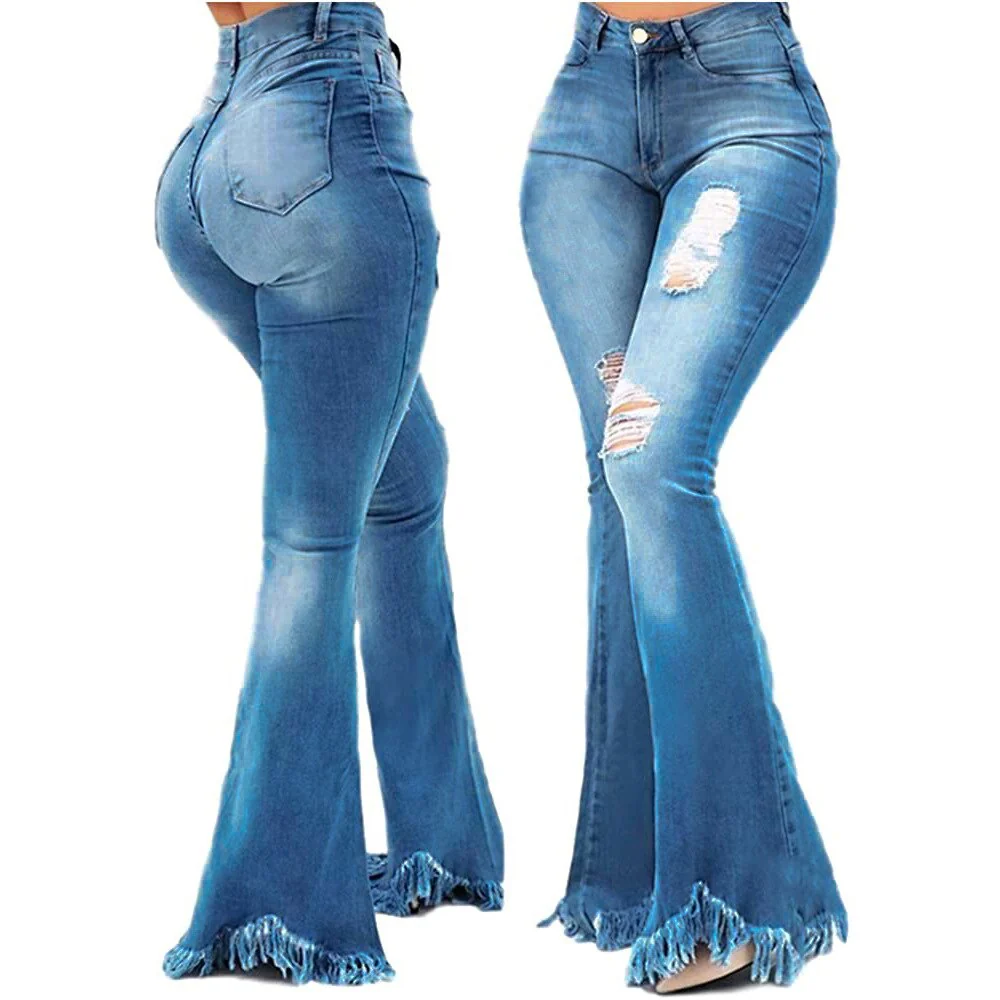 Weigou Ladies Denim Flare Jeans Women ripped Jeans Denim Skinny Jeans Pants Female Wide Leg Hole Jeans - Image 7