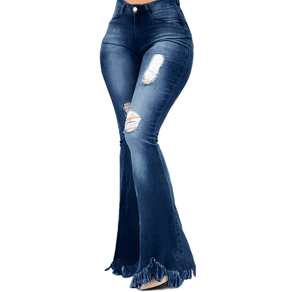 Weigou Ladies Denim Flare Jeans Women ripped Jeans Denim Skinny Jeans Pants Female Wide Leg Hole Jeans - Image 8
