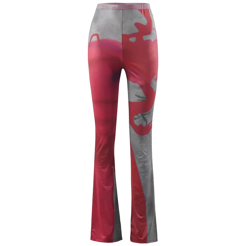 Weird Puss Print Elastic Women High Waist Flare Pants y2k Vintage Outdoor Casual Wild Skinny Fashion Streetwear Hipster Trousers - Image 2