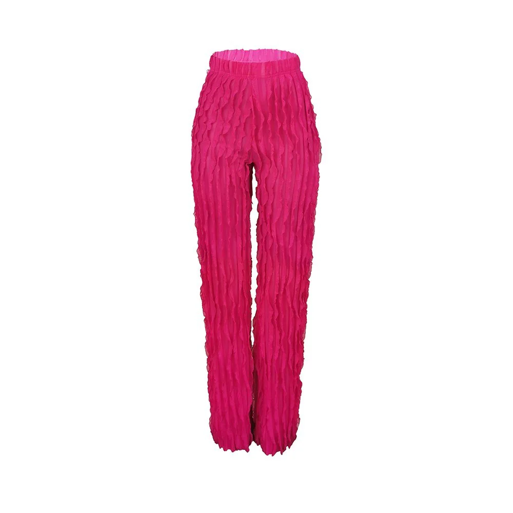 Weird Puss Wavy Ruffles Women Wide Leg Pants Elastic Waist High Stretch Loose Fit Daily Causal Bottoms Vacation Y2K Streetwear - Image 2
