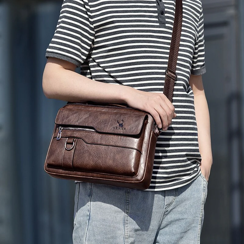Weixier Men Shoulder Bag for 9.7 Ipad Men PU Leather Flaps Men's Crossbody Bag Business Flap Male Solid Messenger Bag Travel Bag - Image 5