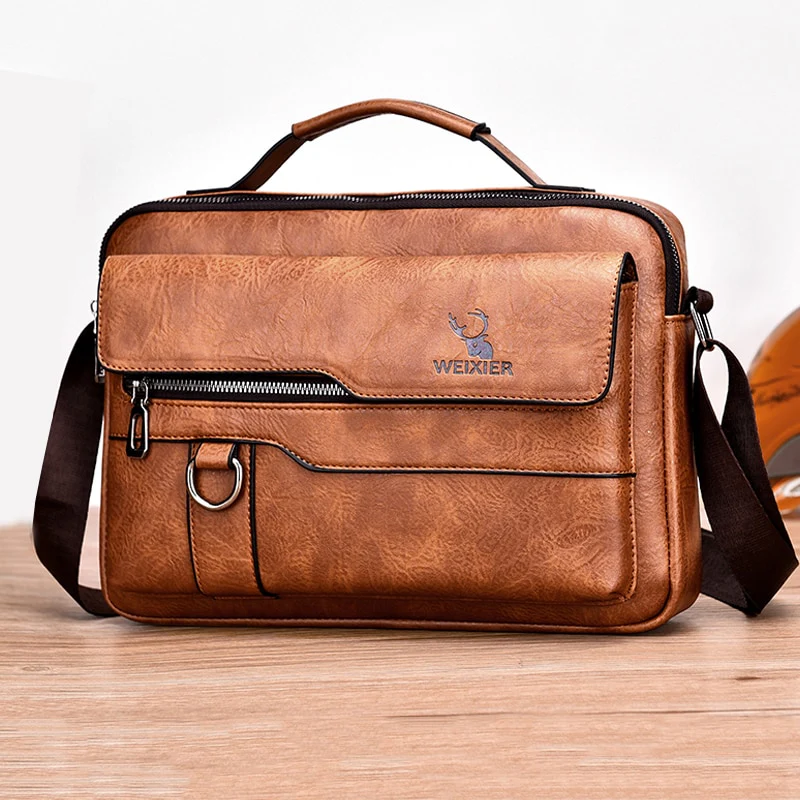 WEIXIER PU Leather Bag Men's Handbag Vintage Messenger Bag Men Shoulder Bags Male Briefcase Bag Casual tote bag Handbags for men - Image 10
