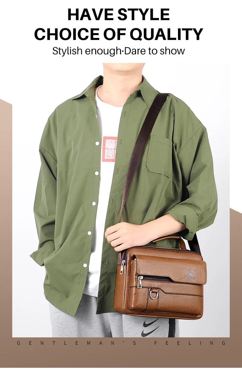 WEIXIER PU Leather Bag Men's Handbag Vintage Messenger Bag Men Shoulder Bags Male Briefcase Bag Casual tote bag Handbags for men - Image 8