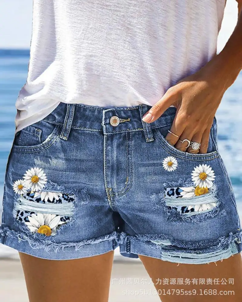 Wepbel Denim Shorts Women's Mid Waist Loose Sexy Hot Short Pants Wash Ripped Short Jeans Summer Straight Jeans - Image 7