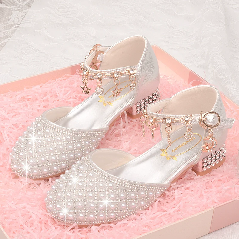 White Dress Catwalk Performance Pearl Crystal Princess Shoes - Image 2
