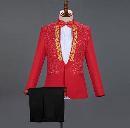 White Embroidered Diamond Suit Men Wedding Groom Tuxedo Suits Mens Stand Collar Prom Stage Costume Mens Suits with Pants Ternos - Image 17