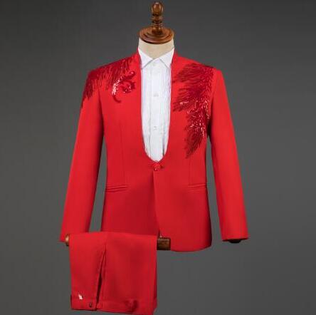 White Embroidered Diamond Suit Men Wedding Groom Tuxedo Suits Mens Stand Collar Prom Stage Costume Mens Suits with Pants Ternos - Image 3