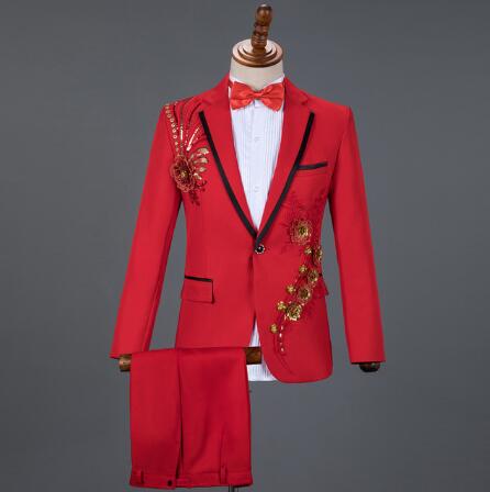White Embroidered Diamond Suit Men Wedding Groom Tuxedo Suits Mens Stand Collar Prom Stage Costume Mens Suits with Pants Ternos - Image 5