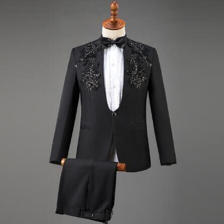 White Embroidered Diamond Suit Men Wedding Groom Tuxedo Suits Mens Stand Collar Prom Stage Costume Mens Suits with Pants Ternos - Image 7