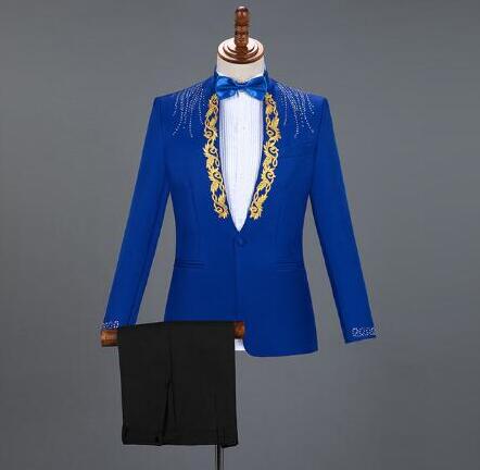 White Embroidered Diamond Suit Men Wedding Groom Tuxedo Suits Mens Stand Collar Prom Stage Costume Mens Suits with Pants Ternos - Image 9