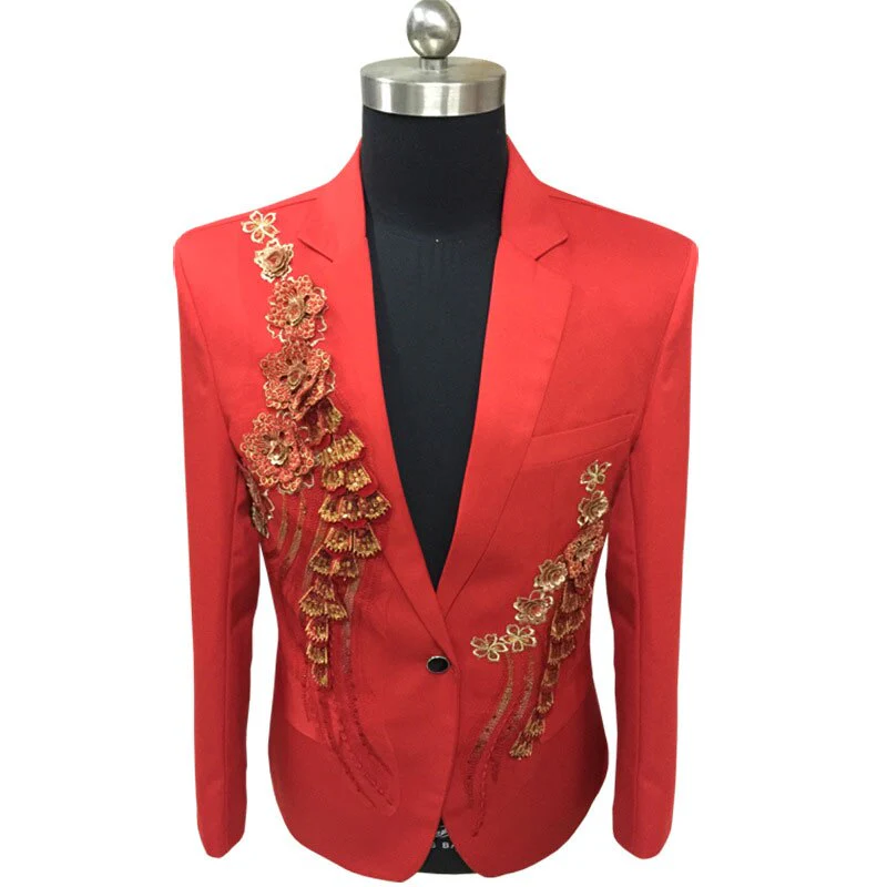 White Floral Sequin Embroidery Suit Jacket Men Wedding Groom Tuxedo Suit Blazers Mens One Button Peak Lapel Stage Costume Homme - Image 10