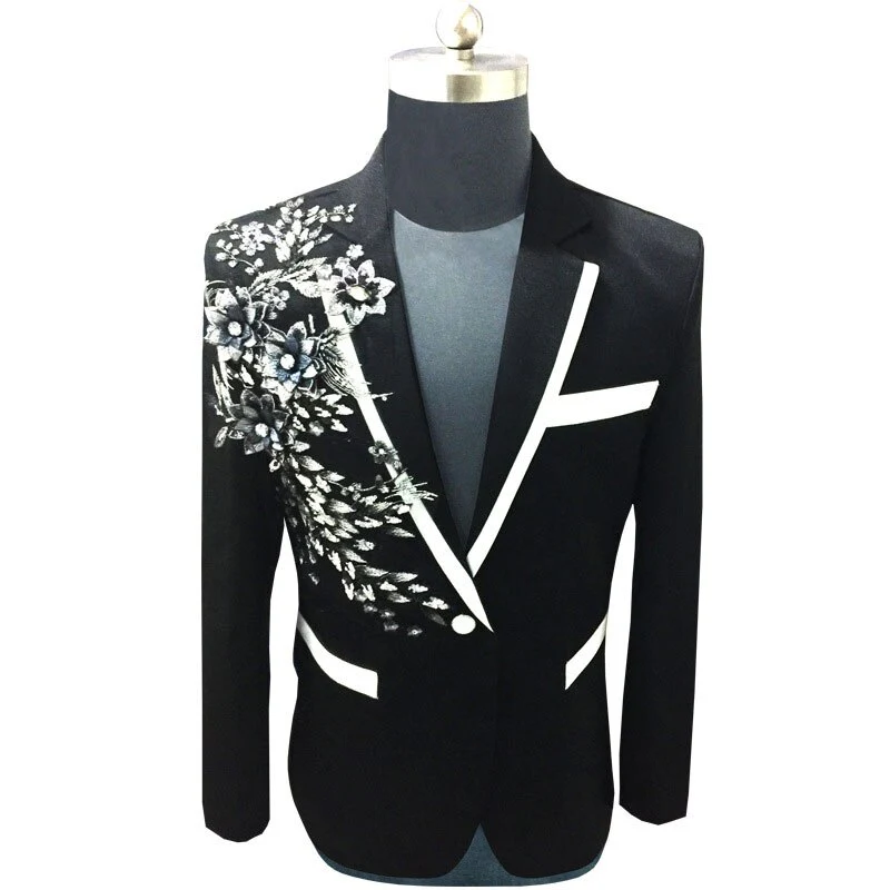 White Floral Sequin Embroidery Suit Jacket Men Wedding Groom Tuxedo Suit Blazers Mens One Button Peak Lapel Stage Costume Homme - Image 6
