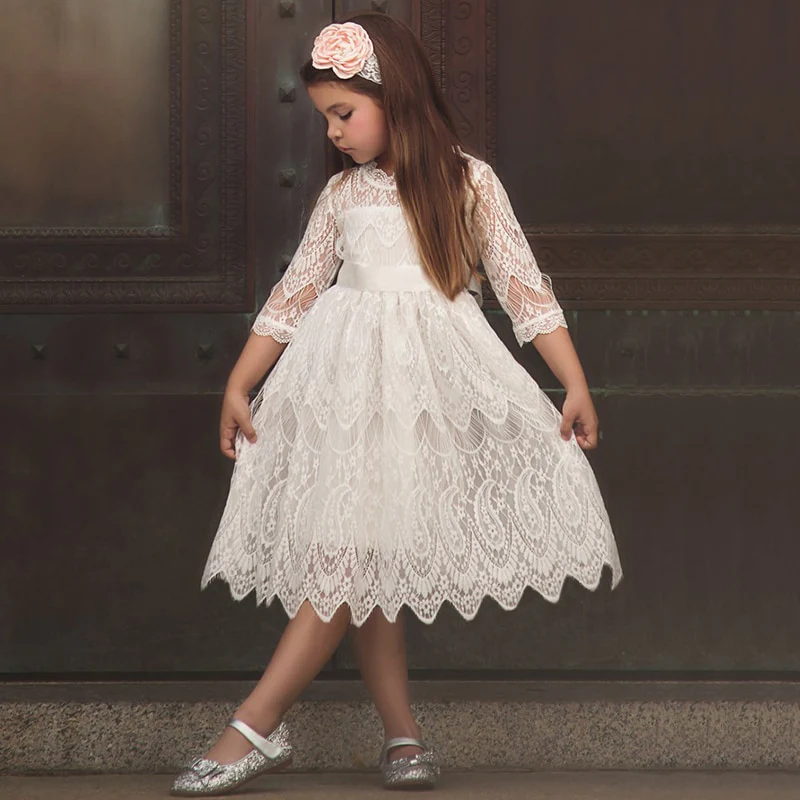 White Girls Ceremony Dress Formal Lace Wedding Dress Party Pageant Gown Dresses Girl Princess Dress Children New Year Costume - Image 2