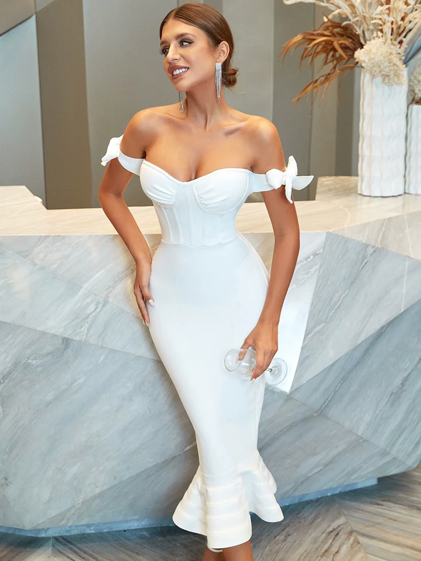 White Party Dress Sexy Club Elegant Party Evening Dress - Image 3